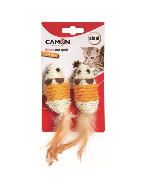 Camon Cat Toy Sisal Mouse With Feather 2pcs