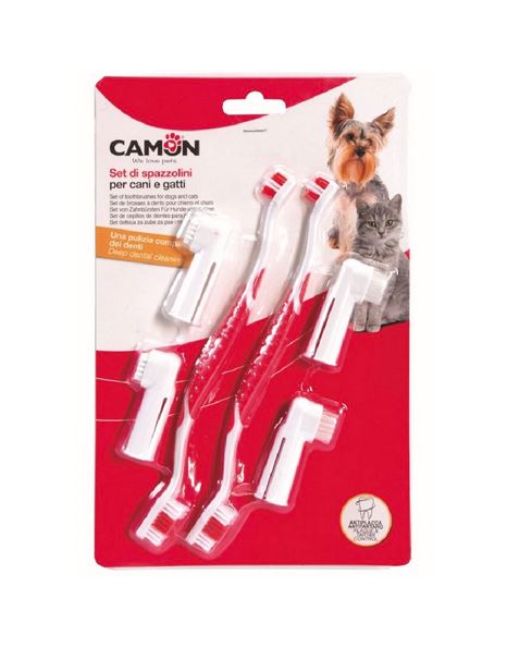 Camon Toothbrushes Set For Dogs And Cats Double Head & Finger
