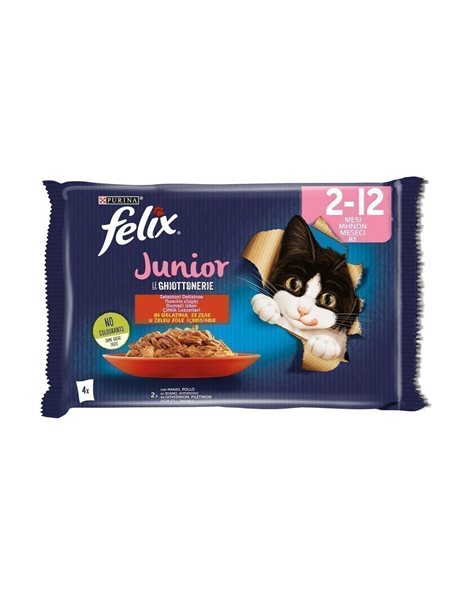 Felix Multipack Junior Με Βοδινό Και Κοτόπουλο 4x85gr