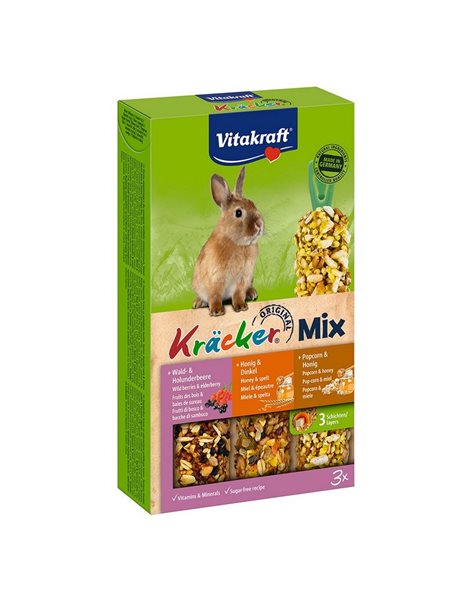 Vitakraft Kracker Trio Για Κουνέλια Με Άγρια Φρούτα, Μέλι & PopCorn 3τμχ